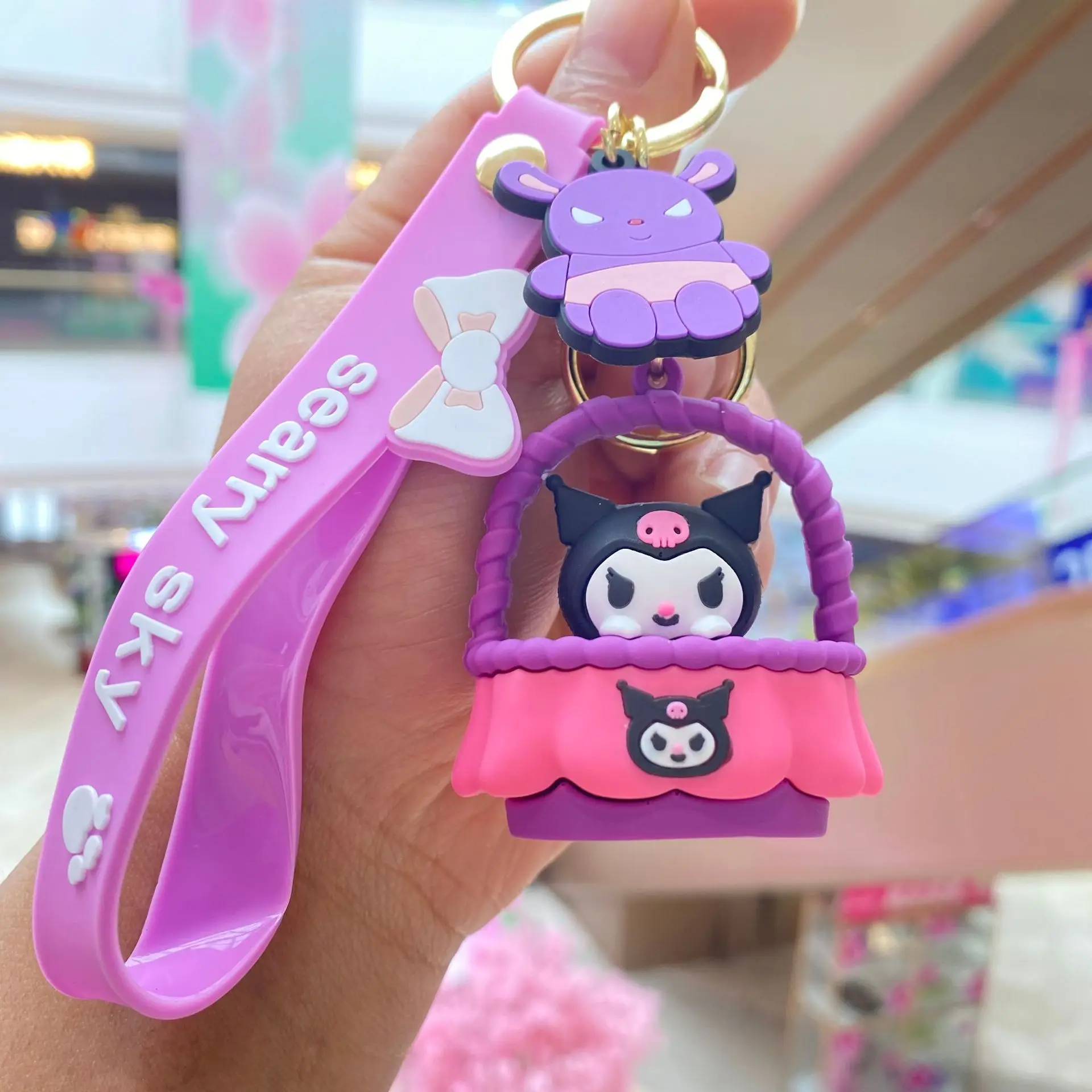 Sanrio Cinnamoroll Kuromi Keychain Keyrings for Children Kawaii Cradle Hello Kitty Melody Keychain Keyrings Itabag Accessories