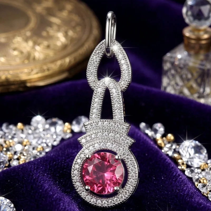 Buy 5 Get 1 Free 46x15mm Fancy 5.3g Green Peridot Pink Tourmaline CZ Zircon Women Wedding Silver Pendant