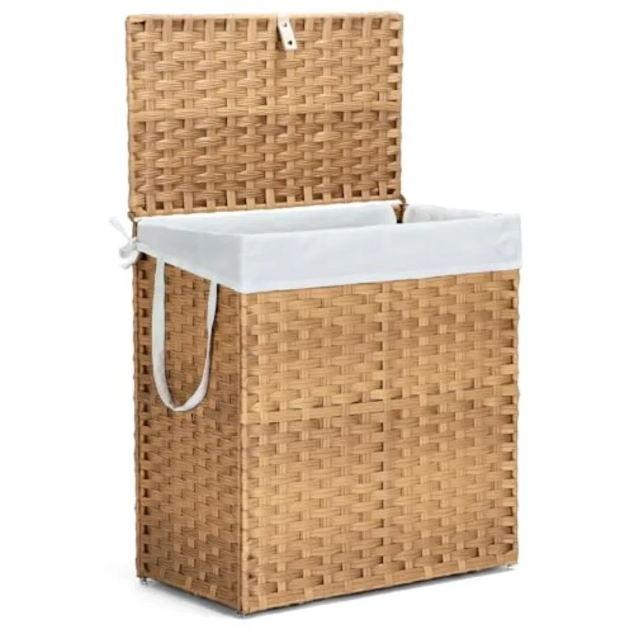 

110L Large Laundry Hamper with Lid Woven Rattan Laundry Basket with Removable Machine-Washable Liner, Waterproof Collapsible Cl