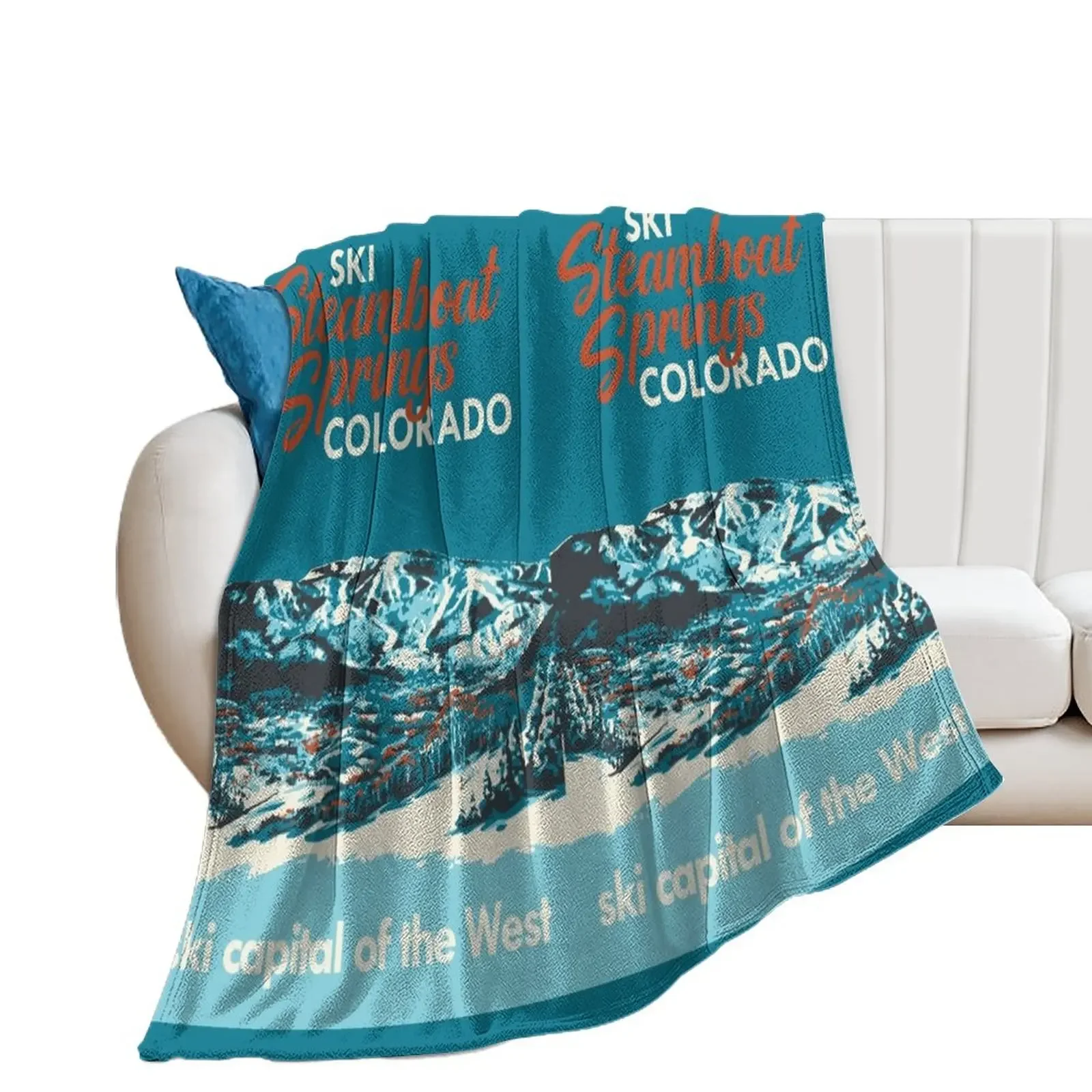 

Steamboat Springs Vintage Ski Poster Throw Blanket Flannels Soft Big Flannel Fabric Blankets