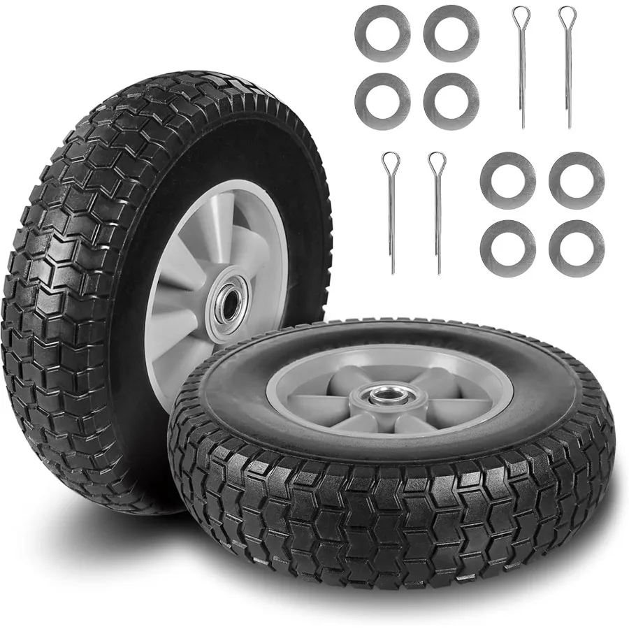 

10 Inch Soild Rubber Dolly Tire Wheels 10" x 2.5" Wheel Flat Free for Garden Carts 5 8" Axle Bore Hole 2.1"Offset Hub for Hand