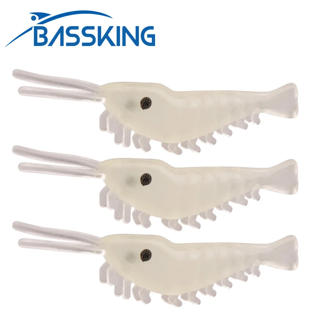 BASSKING Luminous Soft Bait 20pcs 35mm 0.3g Fishing Lure Pesca Artificial Soft Shrimp Bait Bass Pike Wobbler Saltwater Swimbait