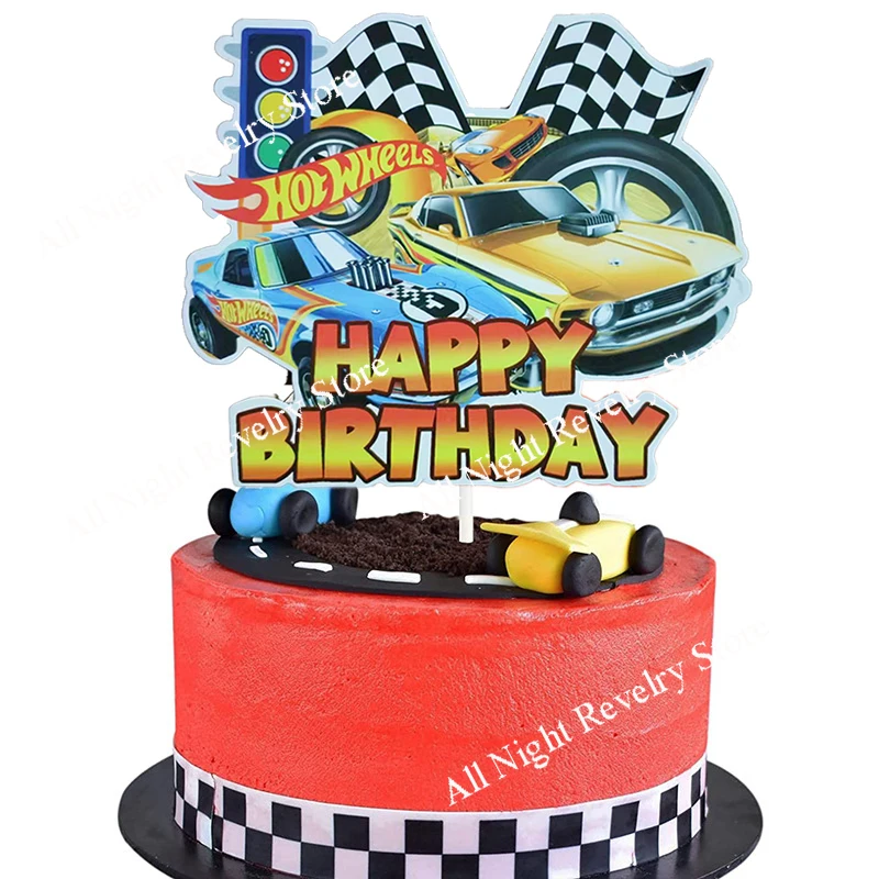 Hot Wheels decorazione di compleanno auto da corsa stoviglie di carta Cupcake Toppers auto da corsa Baby Shower bambini ragazzi forniture per feste