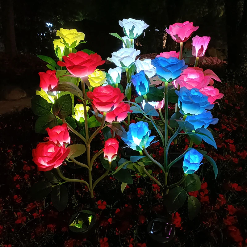 Outdoor LED Solar Simulation Rose Flower Solar Light Garden Yard Lawn Night Lamp Landscape Garden Home Decoration Flowers