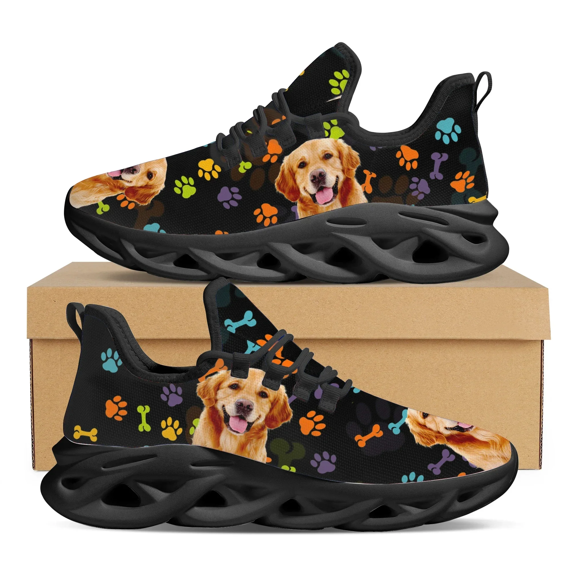 

Lovely Golden Retriever Pattern Rainbow Dog Paw Print Lightweight Lace-up Shoes for Girls Woman Mesh Breathable Outdoor Sneaker