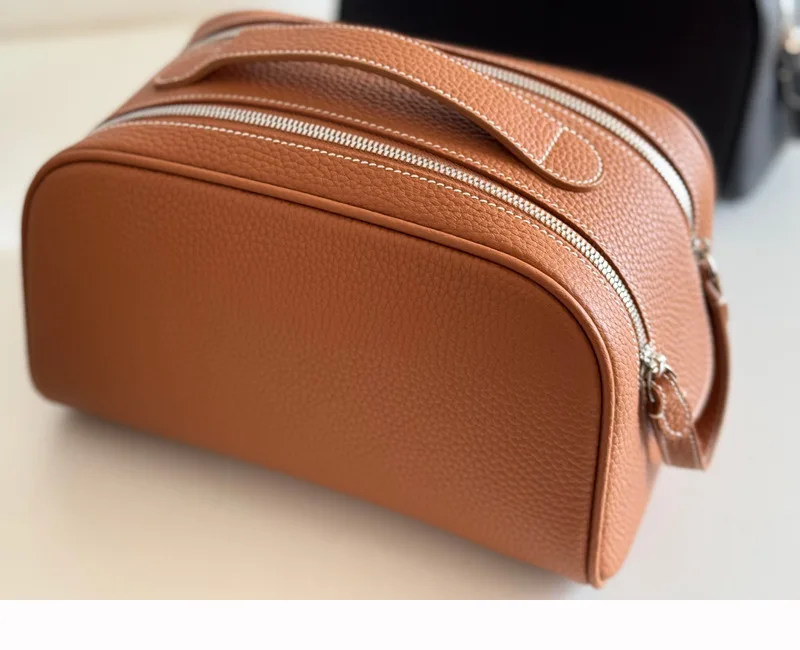 Erstklassige Kosmetiktasche aus Rindsleder für Damen, Hochwertige Tragbare Reise-Kosmetiktasche mit Großer Kapazität, Weiche Luxus-Toilettentasche – Detail 27