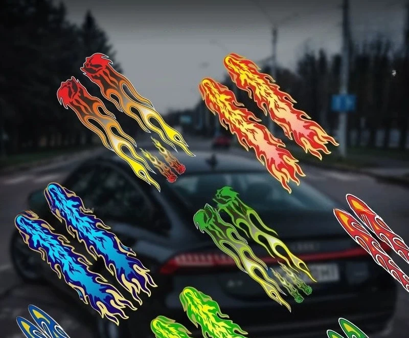2D Flat Flame Graphic Vinyl Sticker 1Set, Waterproof UV Resistant, for Car Motorcycle Bumper Scratch Cover Decor, Holiday Gift