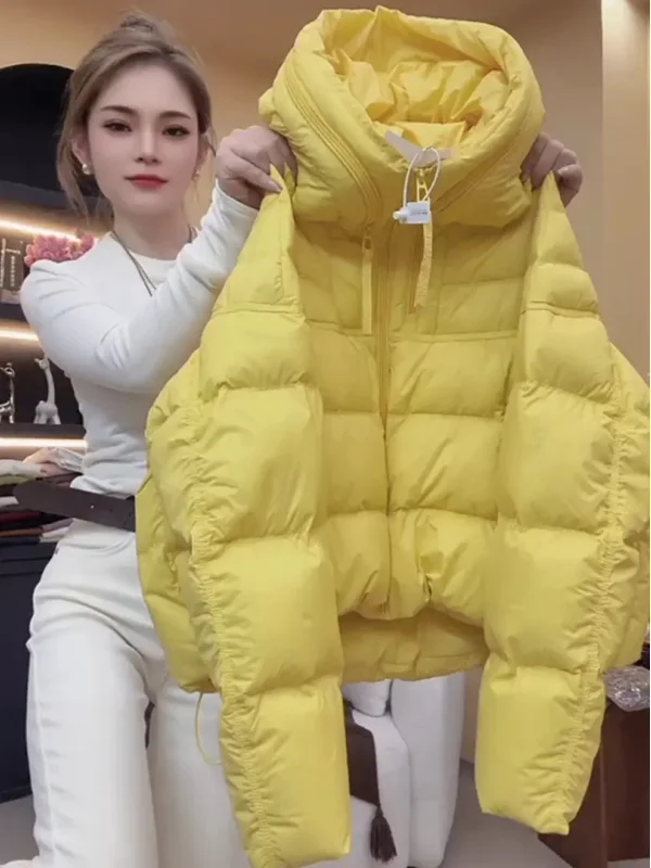 

Korean Sle Double Zipper Hooded Yellow Cotton Jaet Autumn Winter New Faion Small Size Loose Versatile Thiened Women's...