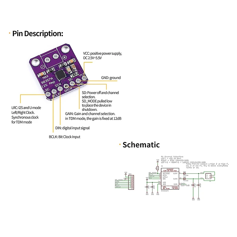 Max98357 I2S 3W Class D Amplifier Breakout Interface Decoder Module Filterless Audio Board For Esp32