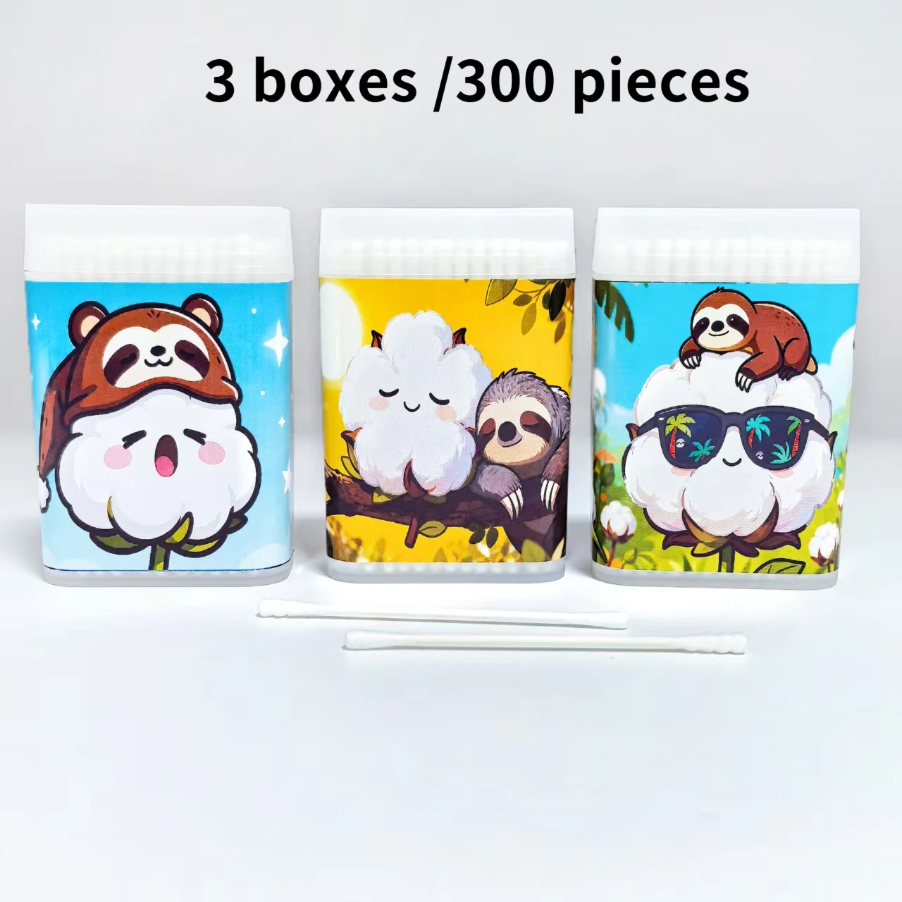 300 قطعة من مسحات القطن ذات المحور الدقيق بطابع كورا بتصميم مزدوج الرأس، تتميز برأس حلزوني ورأس مستدير