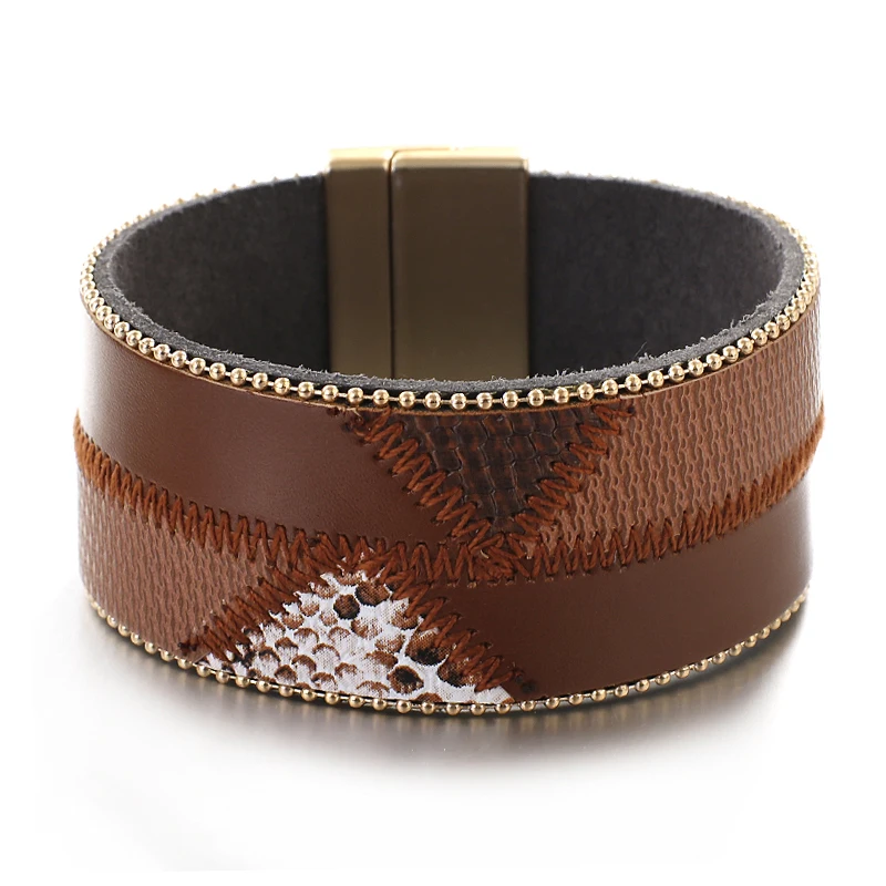 ALLYES Fashion Snake Pattern Patchwork Leopard Leather Bracelet for Women Boho Chunky Wide Wrap Bracelets & Bangle Charm Jewelry