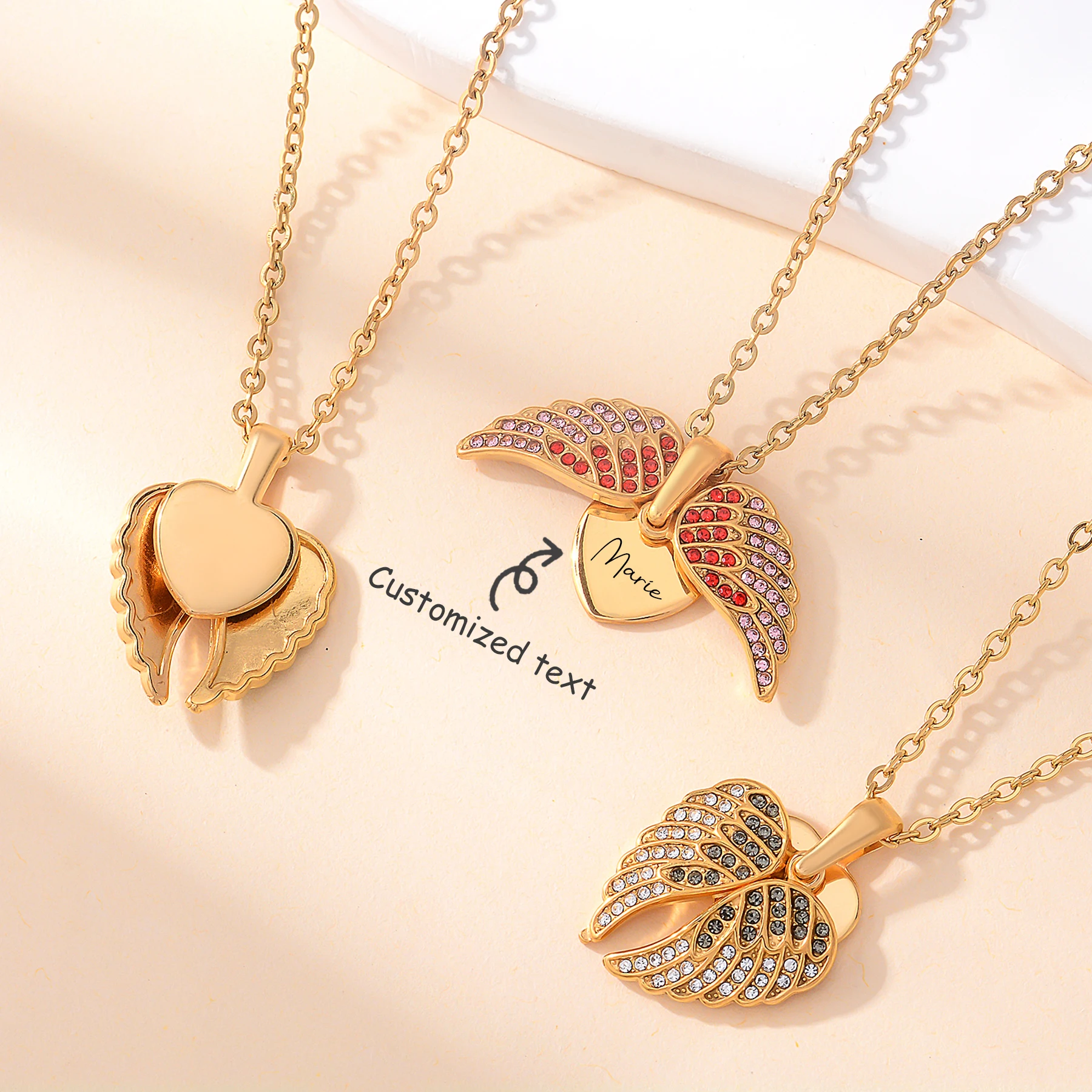 Angel Wings Locket Necklace for Women Custom Name Text Heart Stainless Steel Pendant Memorial Jewelry Gift Dropshipping