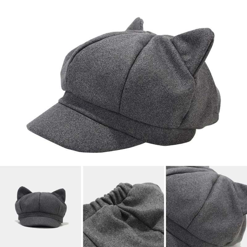 

Fashion Anime Ear Peaked for Female Girls LolitaStyle Octagonal Hat Lady Chauffeur Hat Hat Vintage Headdress