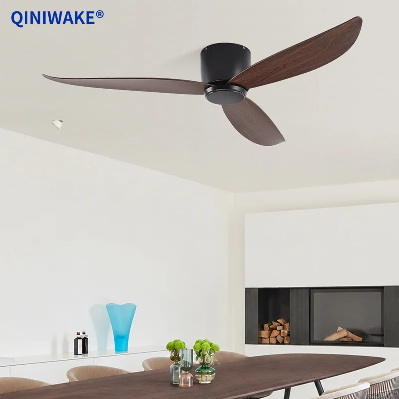 QINIWAKE Low Profile Flush Mount BLDC Ceiling Fan 46/52 Inch 6-Speed Adjustable Remote Low Noise Reversible Fan for Home Cafe