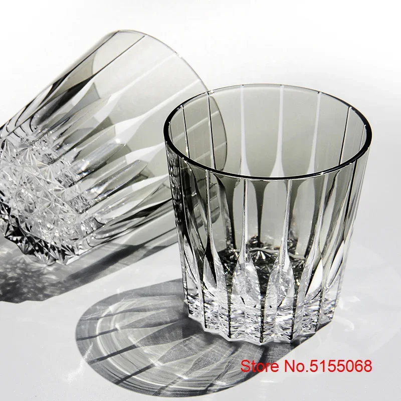 Japan Edo Kiriko Crystal Old Fashioned Glass Top Level KAGAMI Asterism Engrave Whisky Snifter Brandy Tumbler Starburst Wine Cup