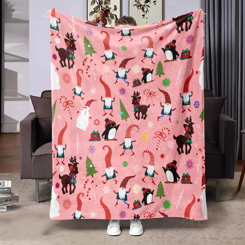 Cozy Christmas Gnome Flannel Throw Blanket - Soft, Warm & Versatile for Napping, Sofa, Office Bed, Camping | All-Season Comfort