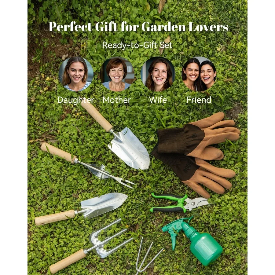 VerdantVibes Set di attrezzi da giardino da 9 pezzi Utensili manuali da giardinaggio resistenti con impugnature ergonomiche antiscivolo Spatola resistente alla ruggine Ra