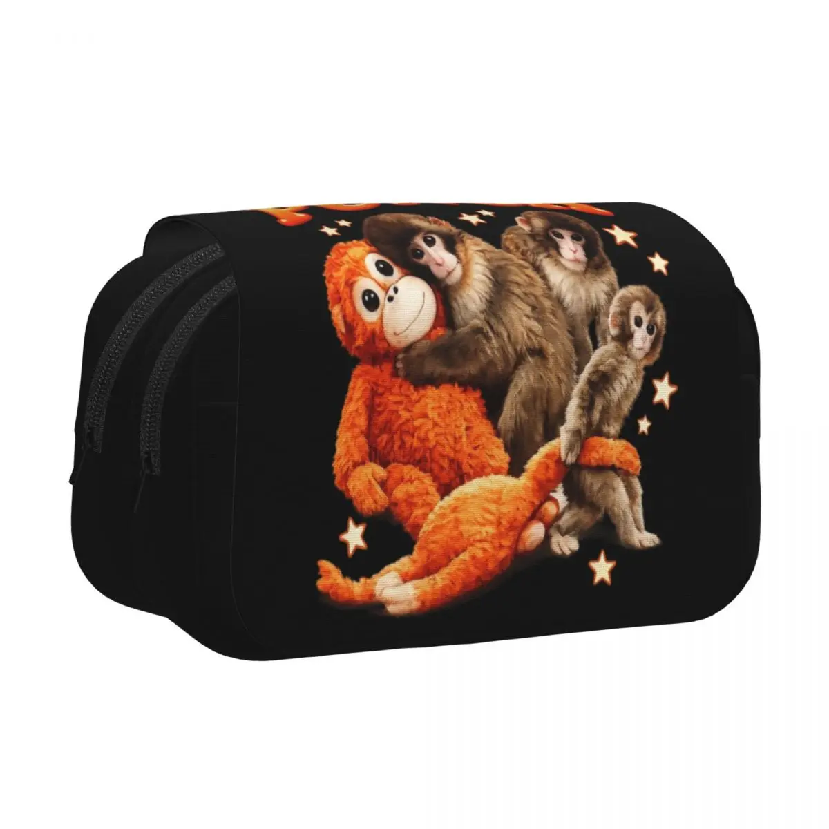 Double Clamshell Pen Case Baby Monkey Punch Holding Plush Toy Pencilcases Pen Holder for Student Bags Zipper Stationery