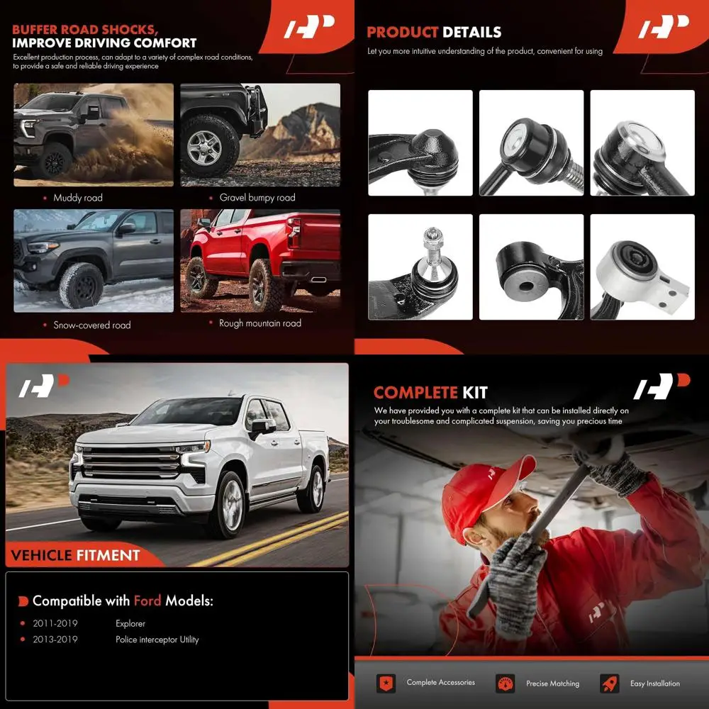 

Комплект из 6 шт., передний нижний рычаг, тяга стабилизатора поперечной устойчивости, внешний наконечник рулевой тяги, совместим с Ford Explorer 2011-2019, полицейский перехватчик