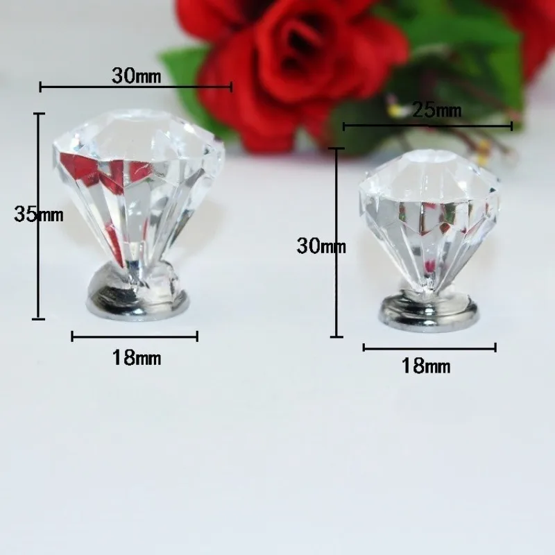 10Pcs Clear Acrylic Diamond Cabinet Knobs 30mm Crystal Drawer Pulls for Kitchen Cupboard Wardrobe Dresser