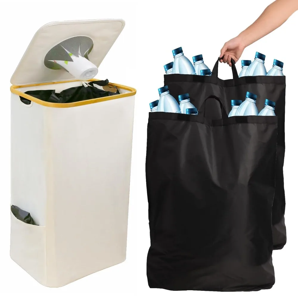 

Контейнер для переработки для кухни, большой контейнер на 27 галлонов, 103 л, с 2 съемными многоразовыми внутренними сумками, большой домашний контейнер для переработки для бутылок