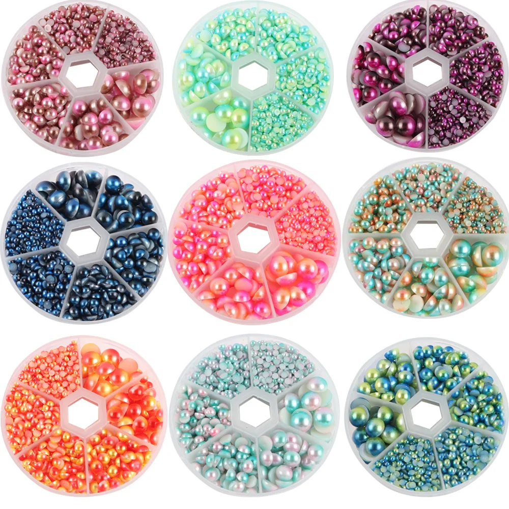 1150pcs/Box 3/4/5/6/8/10mm Gradient ABS Pearl Bead Flatback Rhinestones For DIY Crafts  Dress Shoes Mail Art Decoration F0111