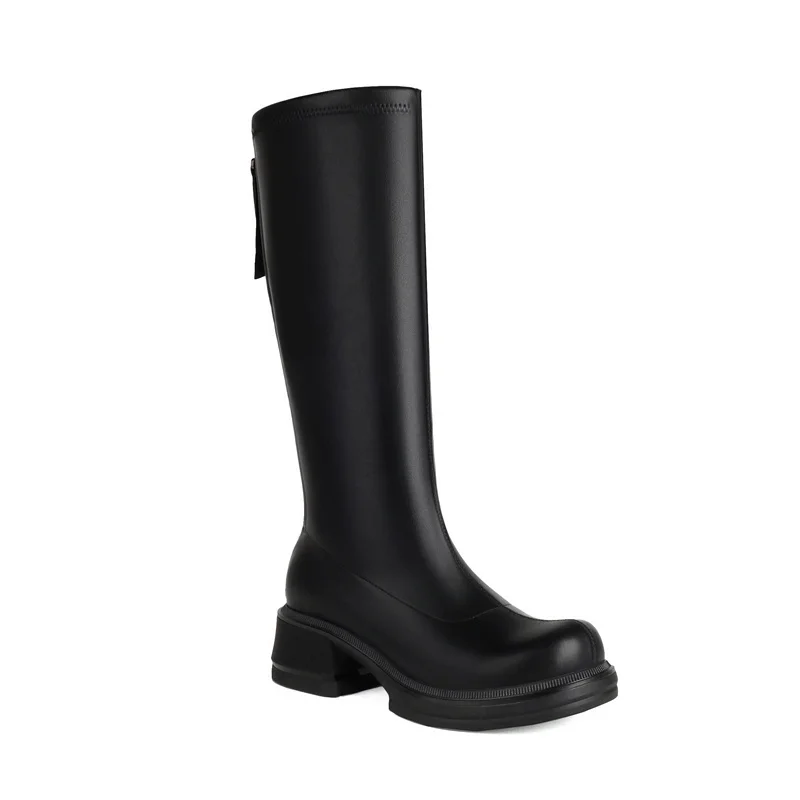 أحذية نسائية موضة 2024 للتجارة الخارجية أحذية نسائية ذات نسيج وسحاب تصميم كعب قصير أحذية عالية الجودة للنساء باللون الأسود #4