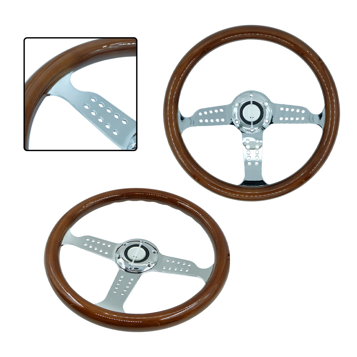 

14 Inch 350MM Multi-Hole Antique Wooden Stainless Steel Flat Racing Game Steering Wheel for Modification