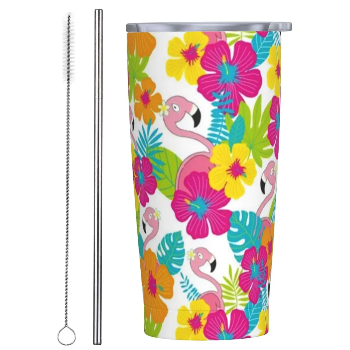 

Flower Power Print Stainless Steel Tumbler Flamingo Beach Thermal Cups Large Capacity Mugs Cup Hot Drinks Water Bottle