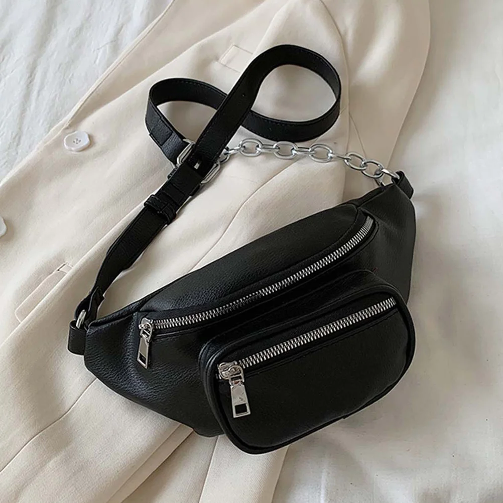 Sac de taille en PU pour femmes, 1 pièce, sac à bandoulière à la mode, sac à main à Double poche avec chaîne, rangement polyvalent en plein air