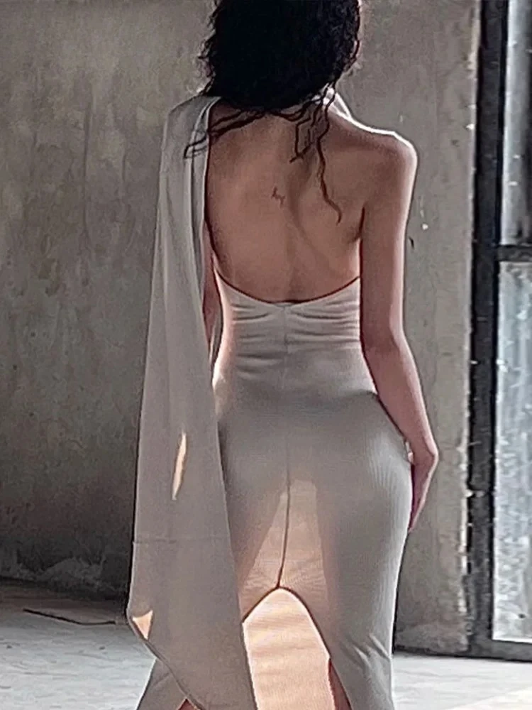 スイングカラー女性ドレススカーフ中空バックスプリットバックレスホルタースキニーフォーマルな機会ウエディングボディコン Vestidos