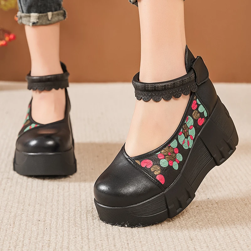 

GKTINOO туфли в стиле ретро с круглым носком на толстой подошве, весна-лето 2023, новые туфли-лодочки из натуральной кожи, женские туфли на плоской платформе