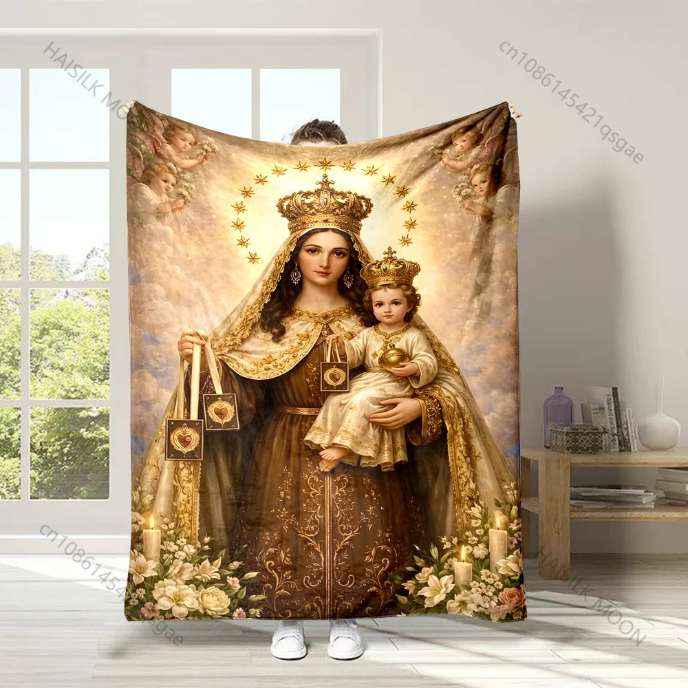 1PC Religious mother and child ceremony Faith-printed Flannel Blanket Soft and Warm Suitable for Home Travel Picnics Camping RV