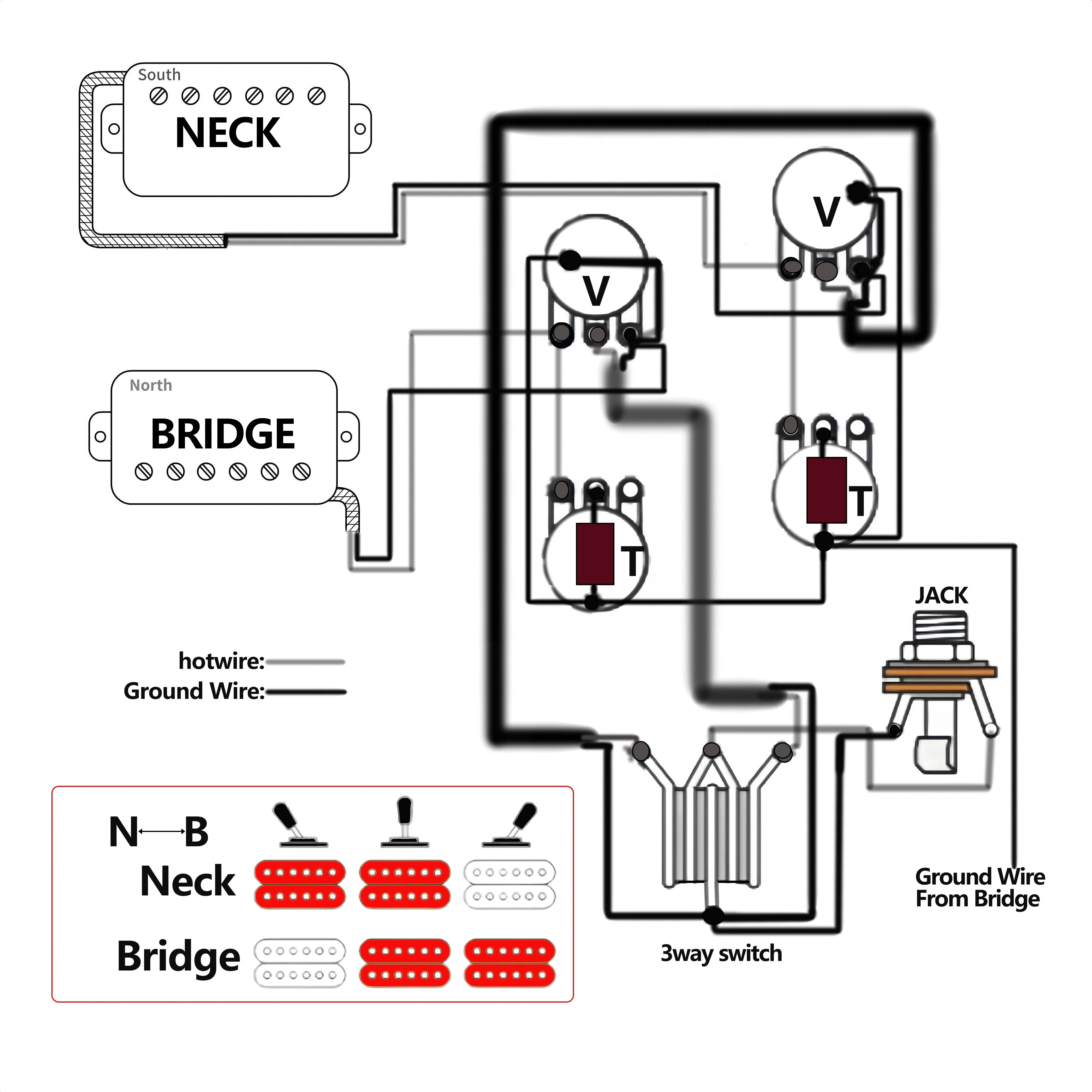 PHRILM جيتار سلكي مسبقًا، حزام لاقط هامبوكينغ، سلكي مسبقًا 2V2T مع مقياس جهد 500K ومفتاح تبديل ثلاثي الاتجاهات لـ LP #6