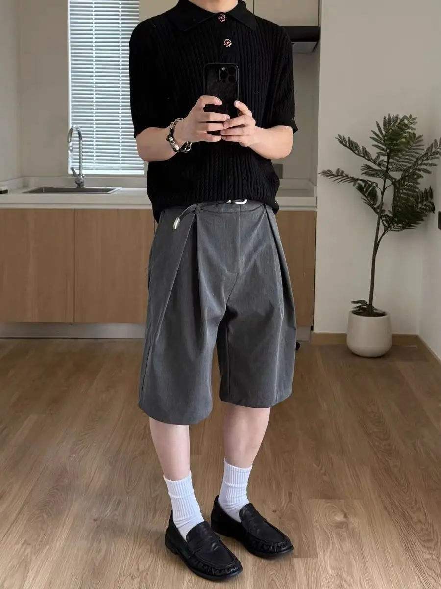 

I-pleated Casual Shorts Men's 2026 Summer New Design Five-point Pants A-shaped Silhouette Pants