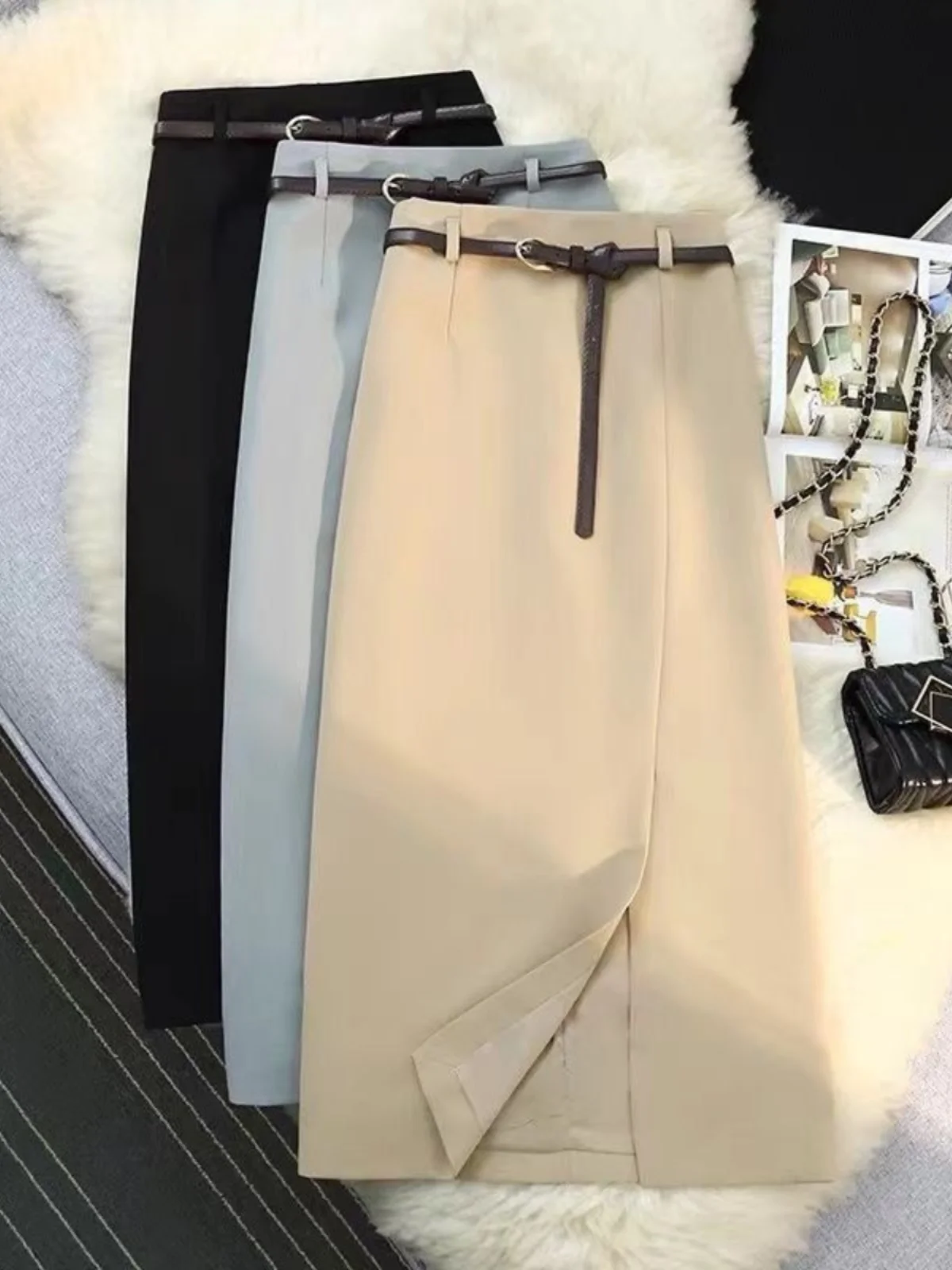 

Сказочная корейская юбка-миди с высокой талией, костюм с разрезом, длина, новый летний дизайн, утягивающая одношаговая юбка