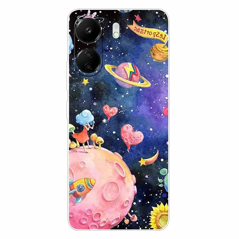For Xiaomi Redmi 13C Case Printed Silicone TPU Soft Space Wolf Covers For Xiaomi Redmi 13C 4G Case Redmi13c Luxury Colorful Bags