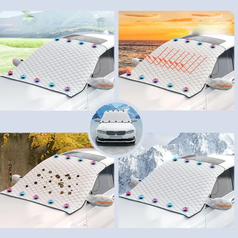 Car Snow Shield Frost Prevention Frost Prevention Front Windshield Sunshade Magnetic Thickened Snow Shield Car Coat Accessories