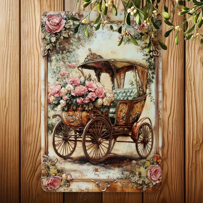 Vintage Carriage Wall Art Durable Iron Signage Rustic Decor 8x12 Inches EasyToHang Suitable for Homes Bars Cafes Garages