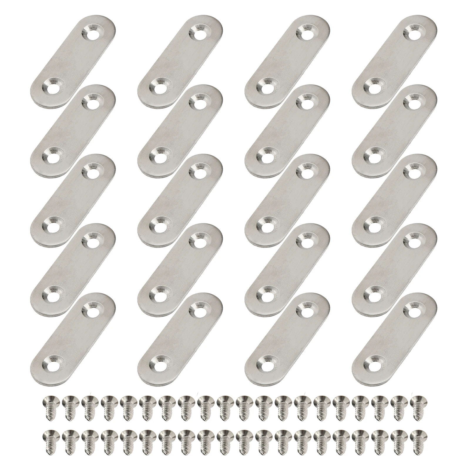20Pcs 50x16mm Stainless Steel Straight Repair Joining Mending Flat Plate Bracket Support Furniture Cabinet Joint Fastener +Screw