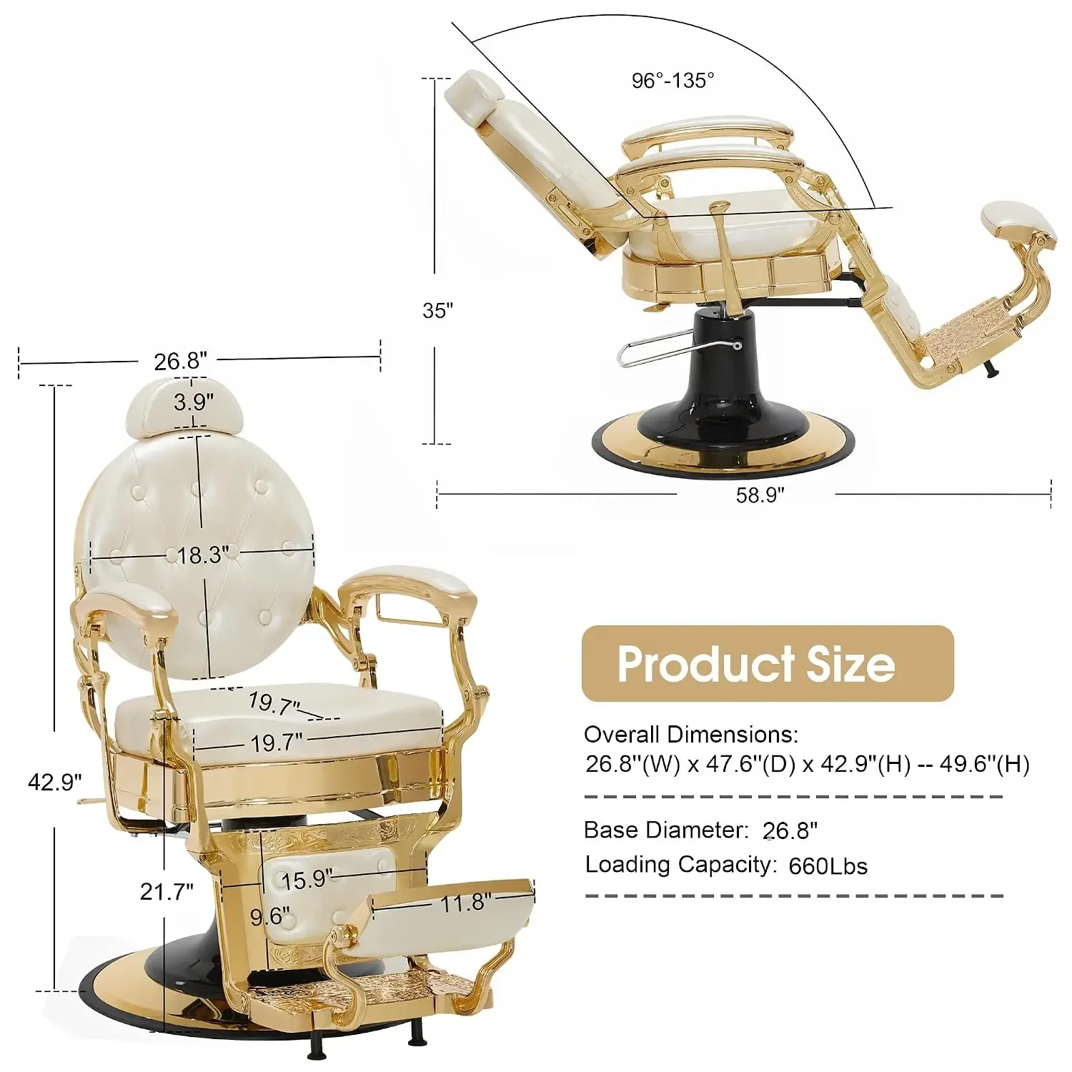 Vintage Barber Chair, Hair Stylist Equipment 2933(Champagne), Customized
