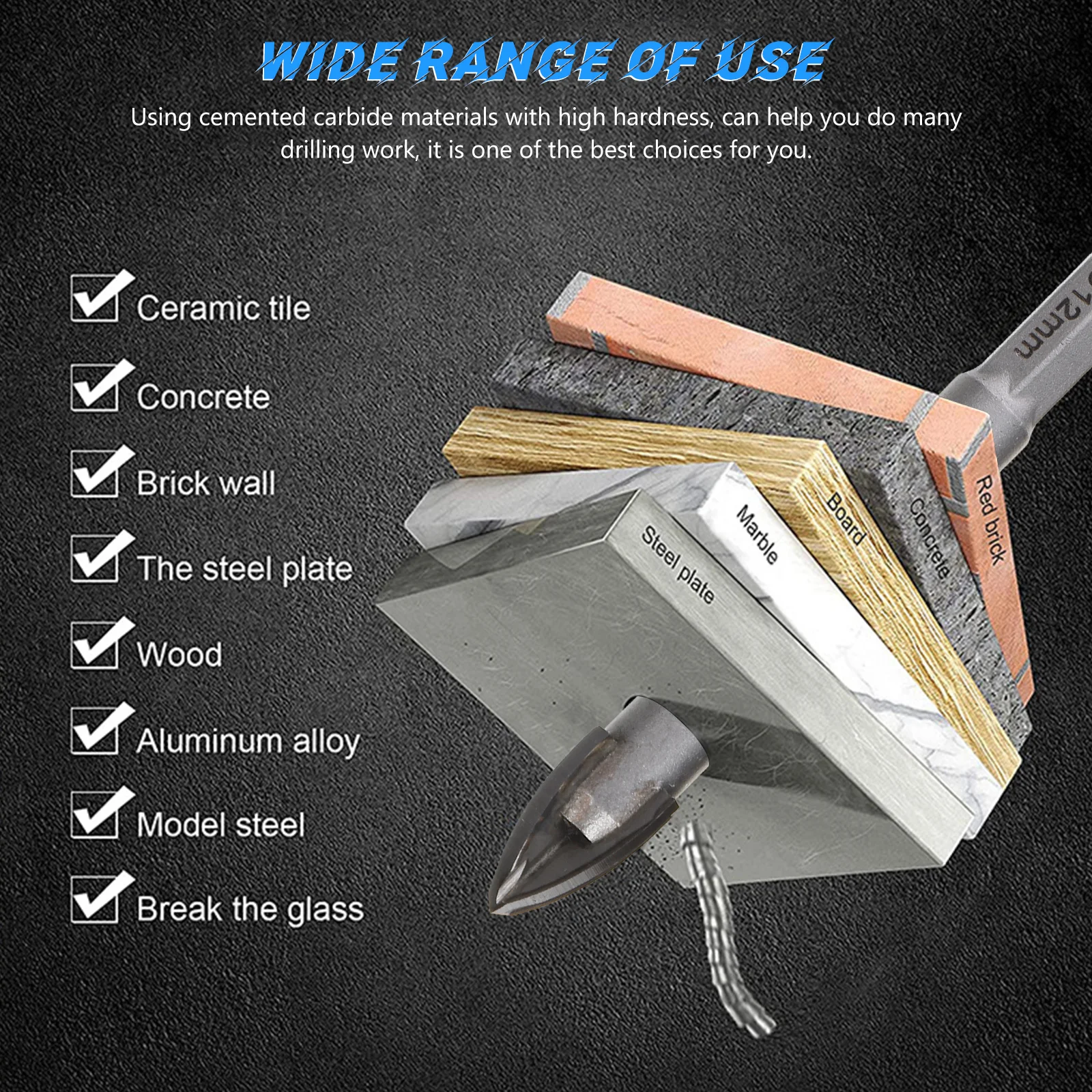 

7Pcs Sturdy Drilling Bits for Tiles Glass Concrete Wood Multiple Jobs One Tool Lightweight Quicker More Accurate