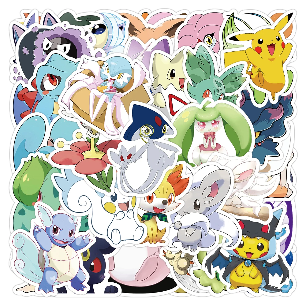 10/30/50pcs Cute Anime Pokemon Stickers for Kids Pikachu Squirtle Bulbasaur Cartoon Decals Kids Kawaii Decoration Sticker Toys