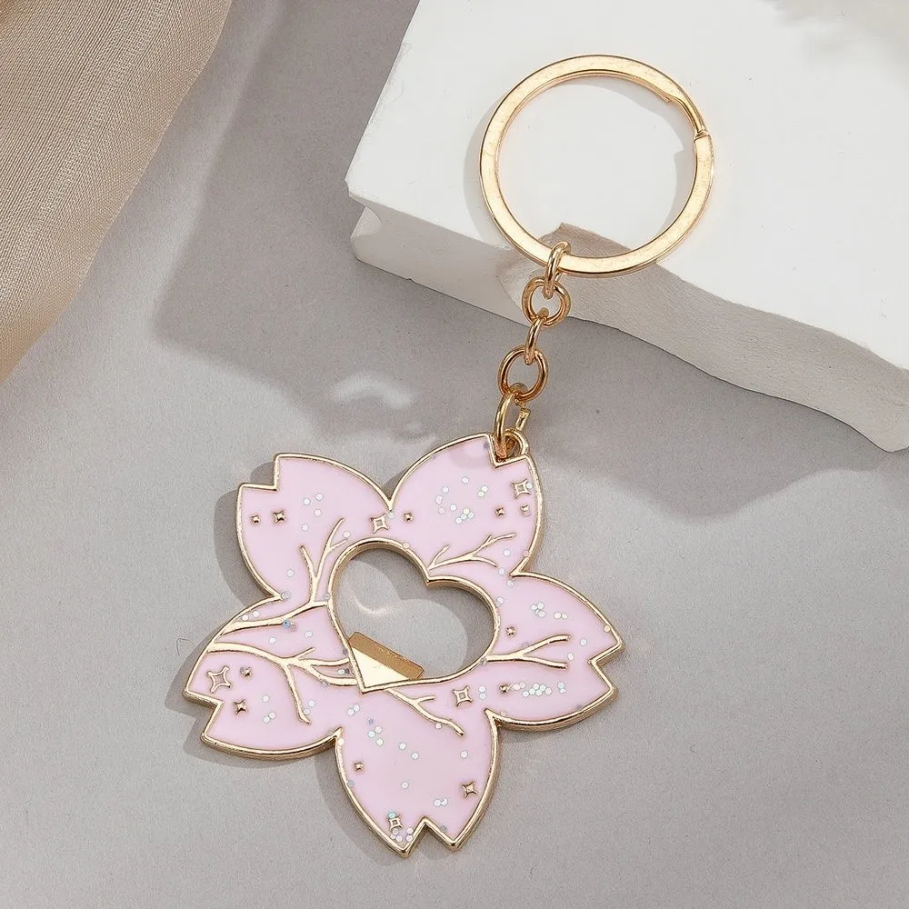 Fashion Pink Sakura Metal Keychain Metal Portable Car Key Chain Multifunctional Bottle Opener Keychain Gifts