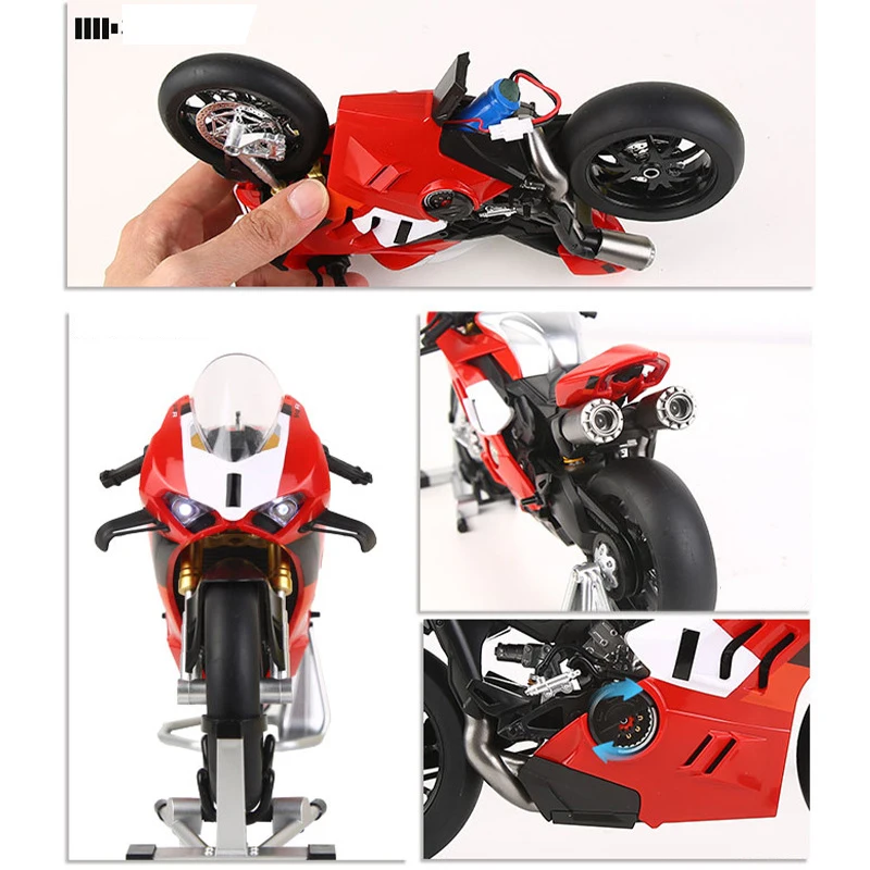 NEW 1:9 V4S Panigale Rear Wheel Rotation Alloy Motorcycle Model Vehicle Collection Sound and Light Off Road Autocycle Toys Car - Image 2