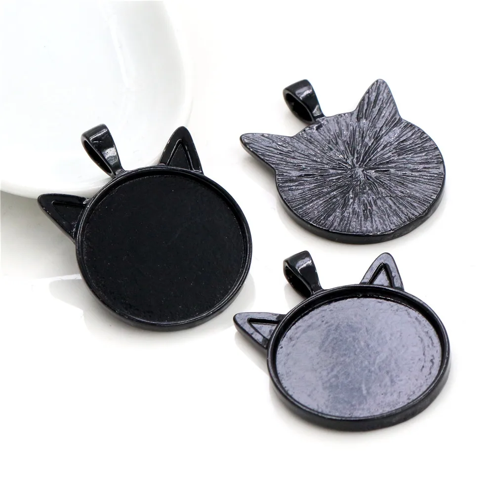 New Fashion 5pcs 25mm Inner Size Classic 6 Colors plated Cat Style Cabochon Base Setting Charms Pendant
