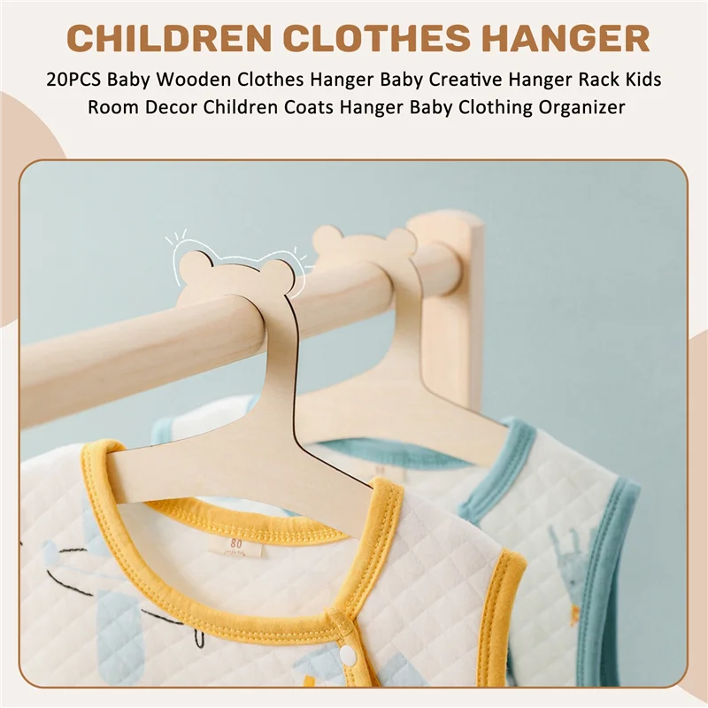 

LLCS-20PCS Baby Wooden Clothes Hanger Baby Creative Hanger Rack Kids Room Decor Children Coats Hanger Baby Clothing Organizer