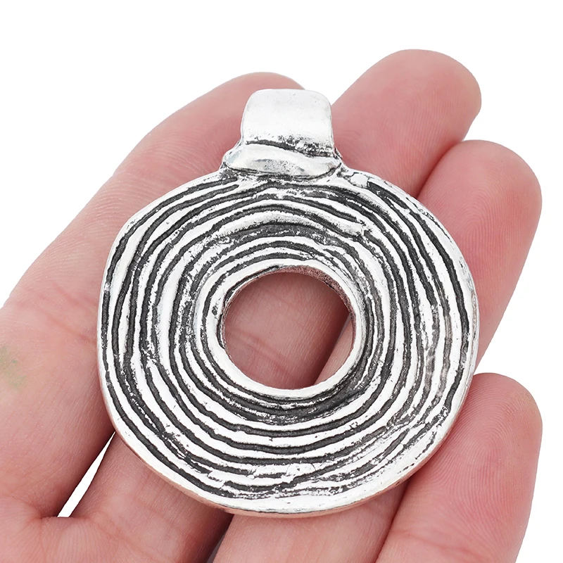 2 x Tibetan Silver Double Sided Round Open Zamak Donut Spiral Swirl Vortex Charms Pendants for Jewelry Making Findings 55x46mm