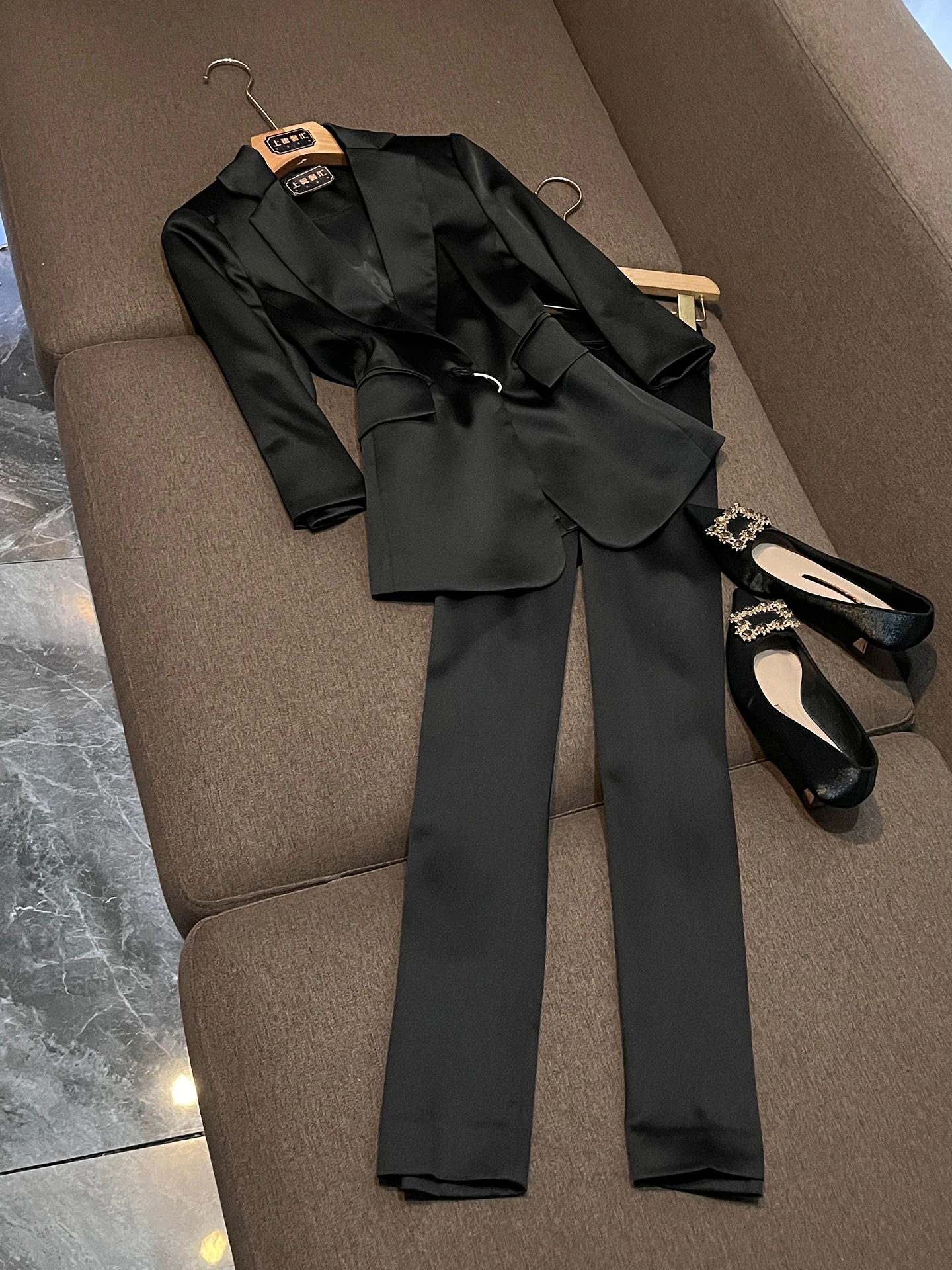 

Spring 2026 Women's High-End mat Sle Commute Profional Slim Fit Pants Two-Piece Set Breathable Polyester Cotton