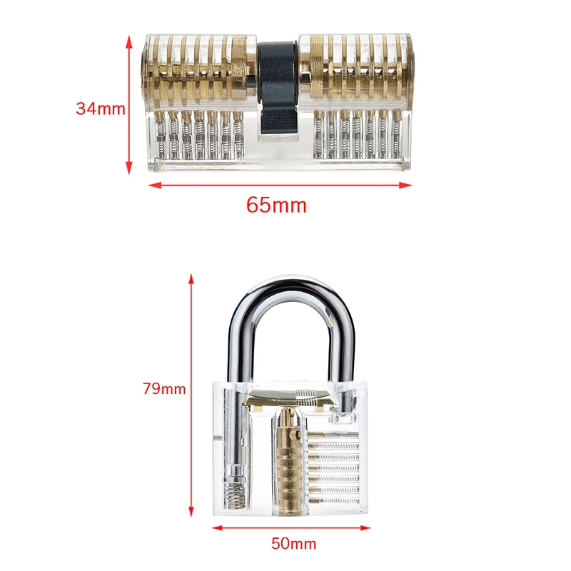 Herramienta de cerrajería, cerradura transparente Visible, candado de práctica recortada, juego 2 en 1 con 12 Uds. De ganchos para quitar llaves rotas
